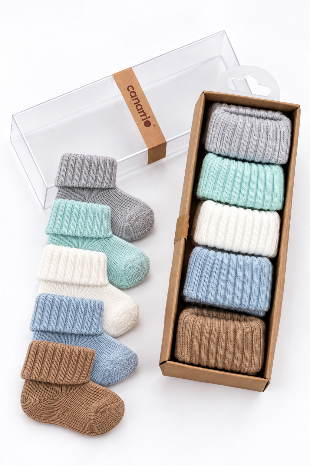 5'Li Katlamalı Düz Renk Pamuklu Bebek Çorap Seti Unisex Pastel