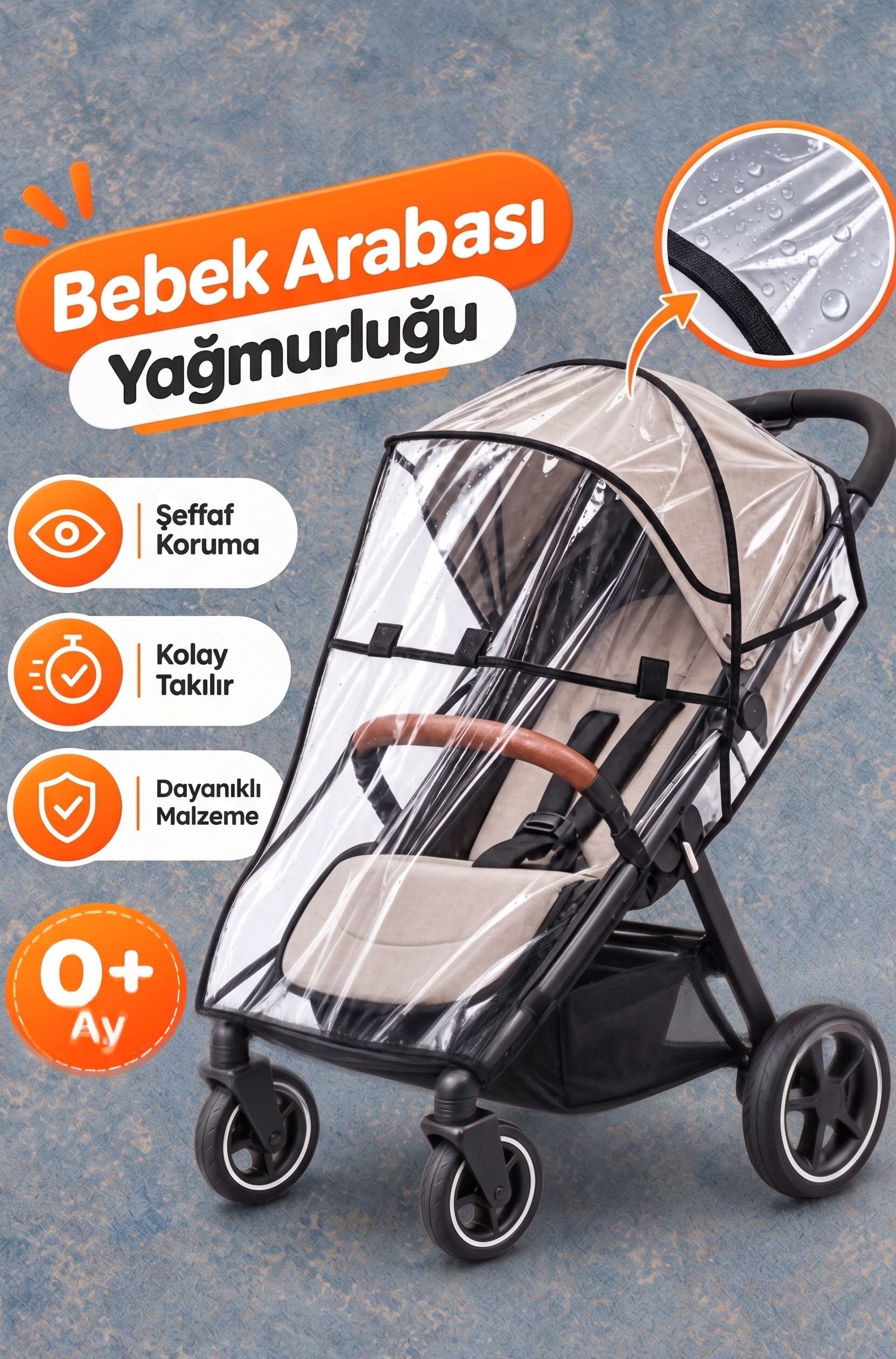 Bebek Arabası Şeffaf Yağmurluk – Universal Uyumlu Yağmur Koruyucu Örtü