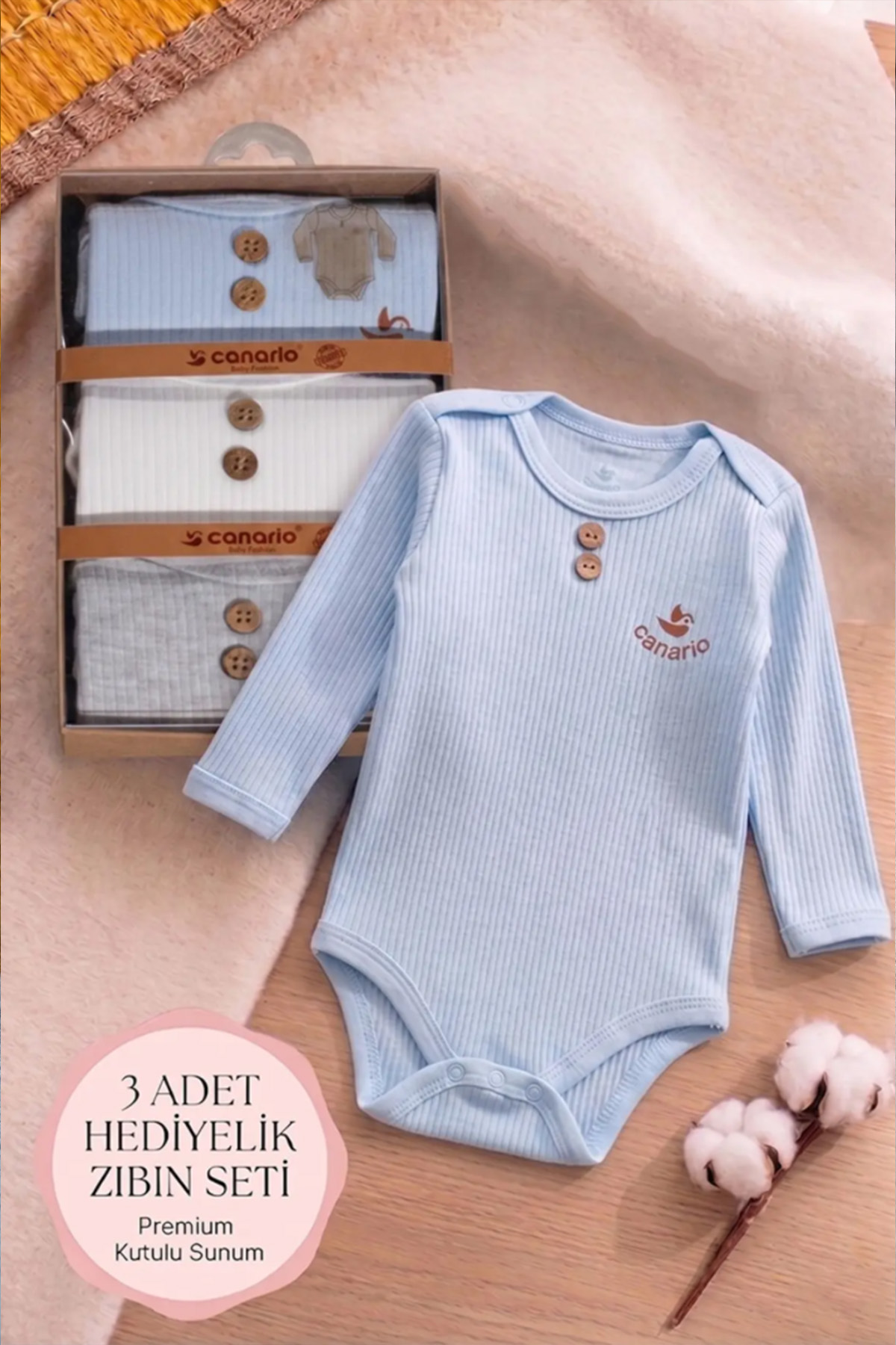 Bebek Fitilli Pamuklu Uzun Kollu Omuzdan Çıtçıtlı Body Zıbın