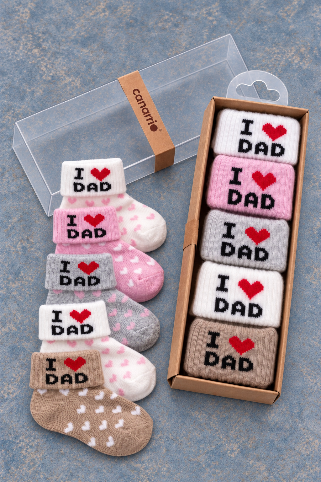 5'Li Çok Renkli I Love Dad Baskılı Katlamalı Kalpli Bebek Çorap