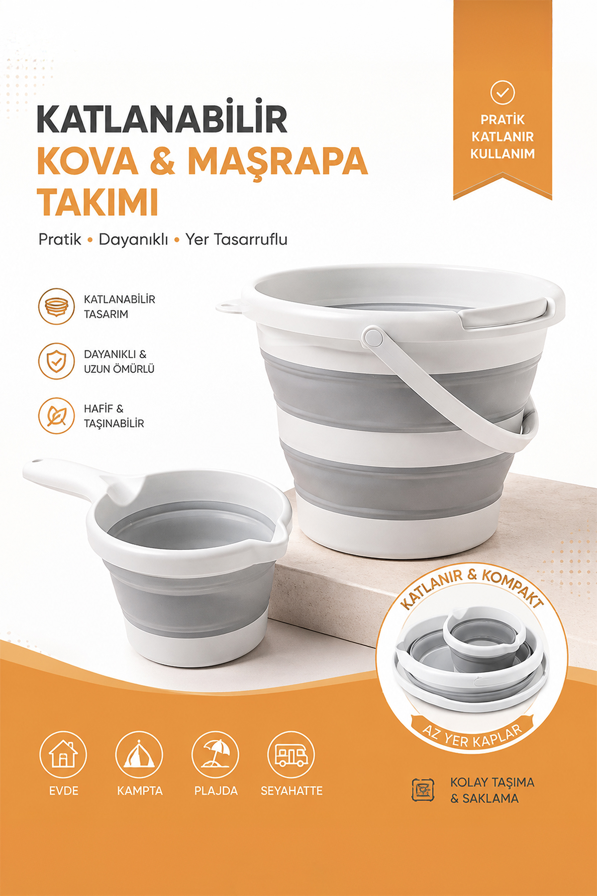 Katlanabilir Kova Maşrapa Takımı 2’li Set | Kamp Seyahat Banyo ve Ev İçin Pratik Kullanım