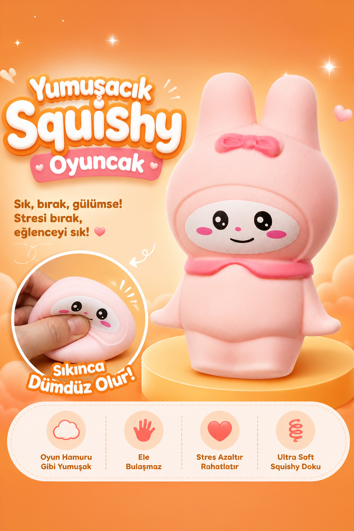 Yumuşacık Tavşan Squishy Oyuncak – Sıkılabilir Ultra Soft Stres Oyuncağı