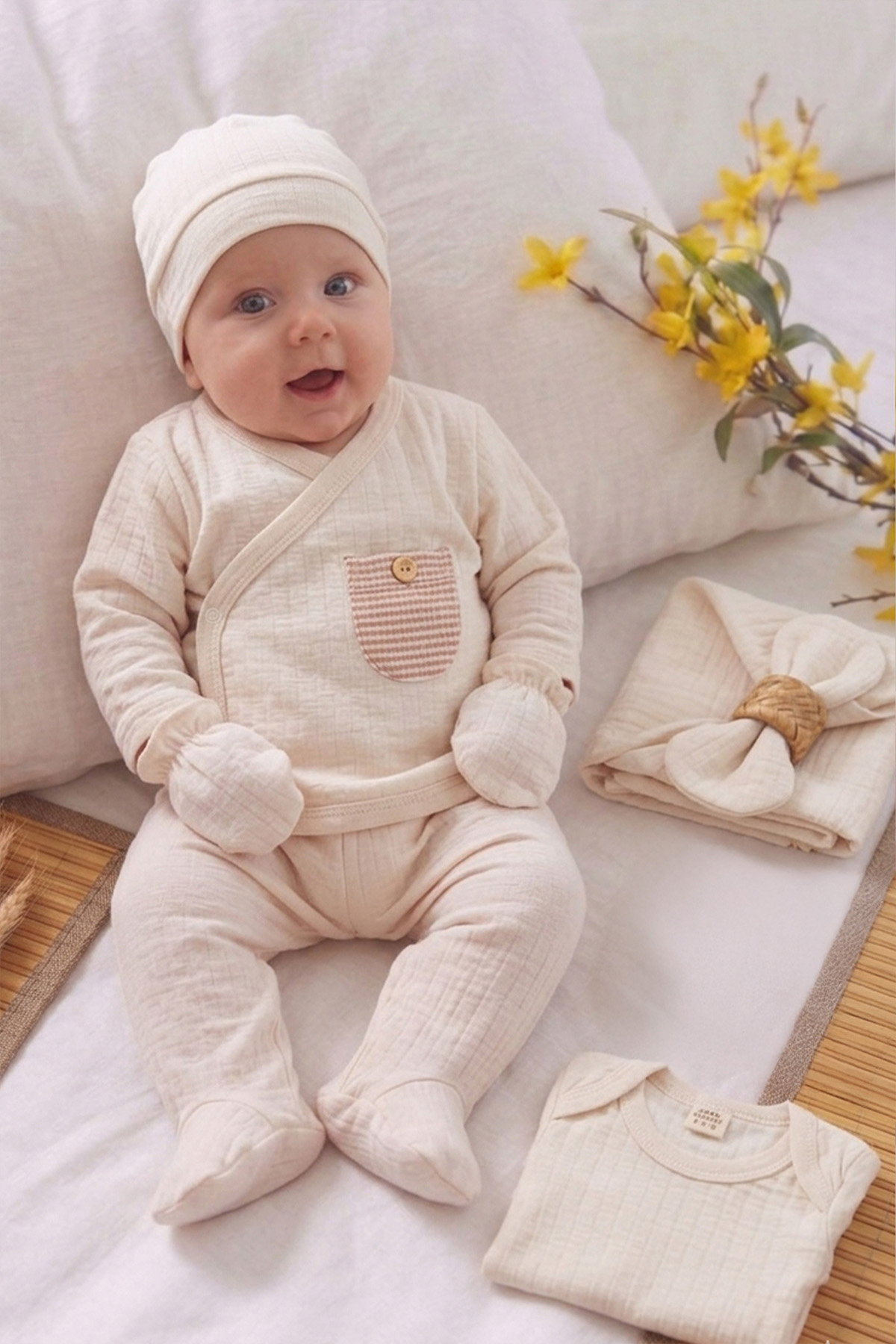 Bebek Cepli Düğmeli 7'Li Hastane Çıkışı seti