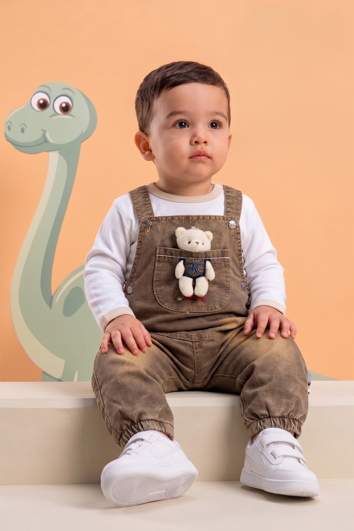 Rocha Bebek Bahçıvan Salopet 2'li Takım - Peluş Oyuncak Hediyeli ve Pamuklu Badi Seti