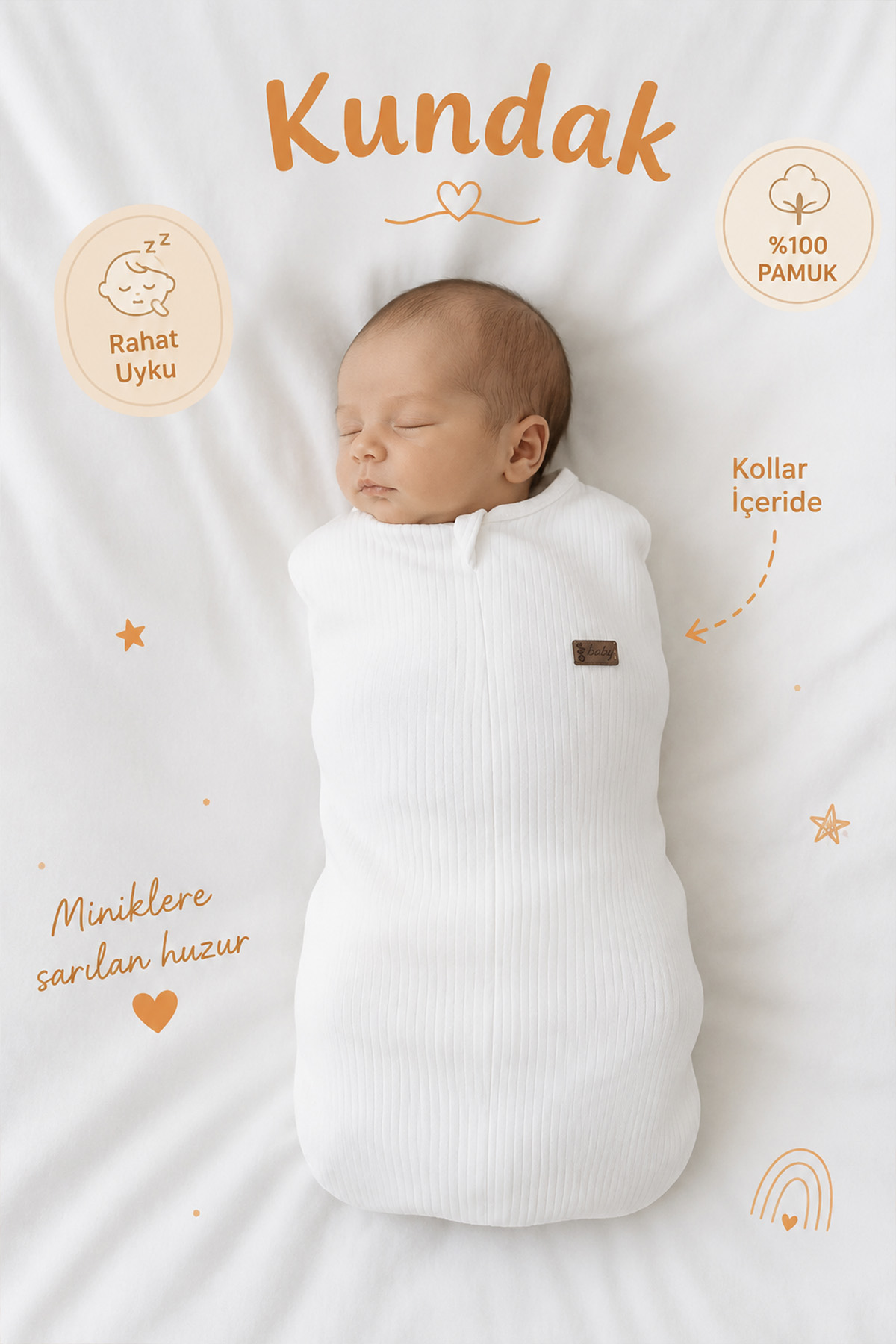 Bebek Kundak Uyku Tulumu 0 Pamuk Fitilli Fermuarlı