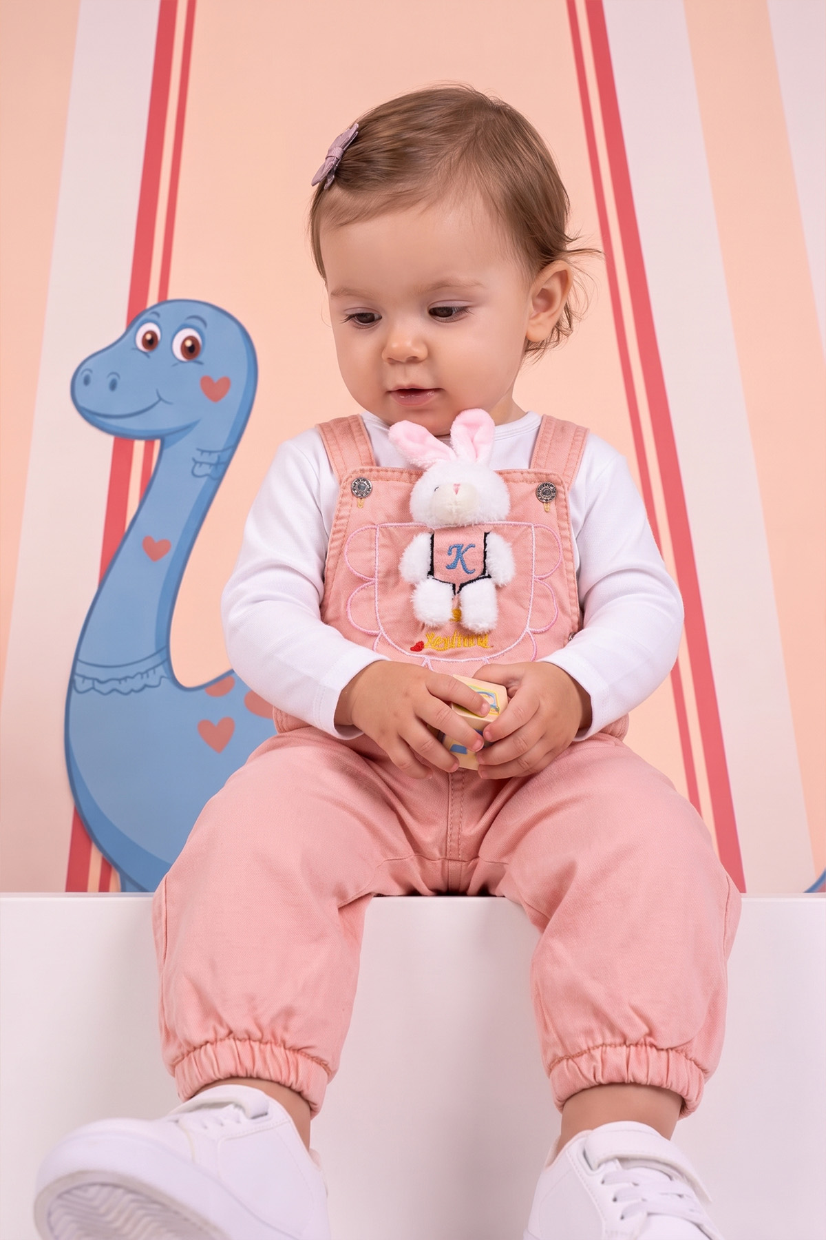 Rocha Bebek Bahçıvan Salopet 2'li Takım - Peluş Oyuncak Hediyeli ve Pamuklu Badi Seti