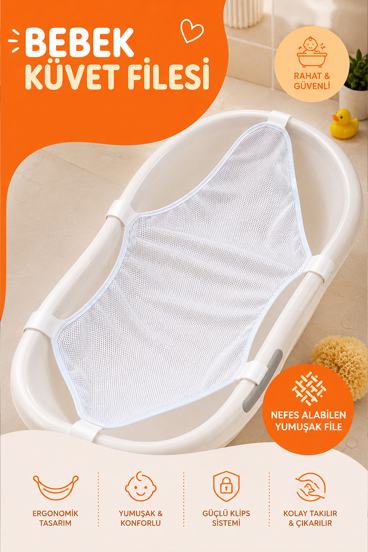 Bebek Küvet Filesi - Ergonomik, Güvenli Ve Kaydırmaz Bebek Banyo Filesi