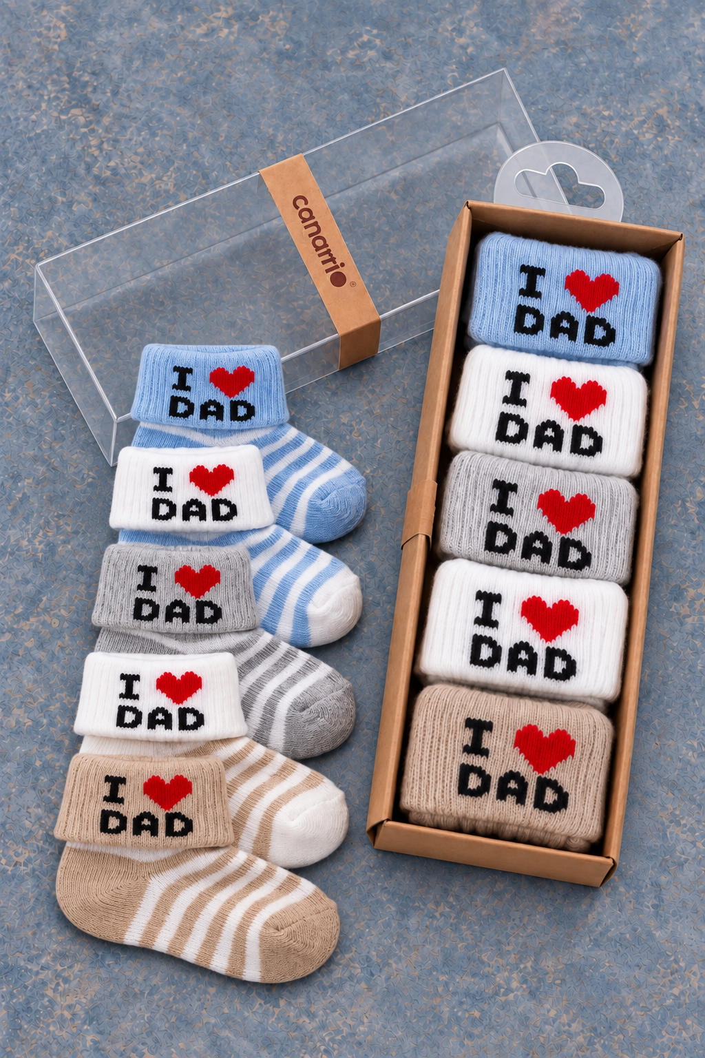 5'Li I Love Dad Yazılı Çizgili Kutulu Yenidoğan Erkek Bebek Çorap Seti Pamuklu