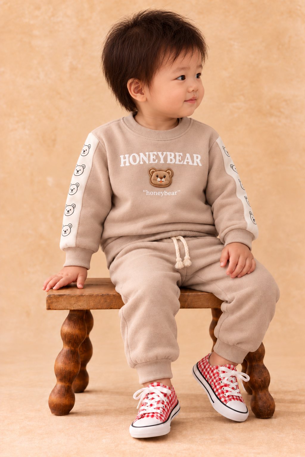 Rocha Erkek Bebek Gül Kurusu Honeybear Ayıcık Figürlü 2'li Takım Yanı Şeritli Mevsimlik Pamuklu Set