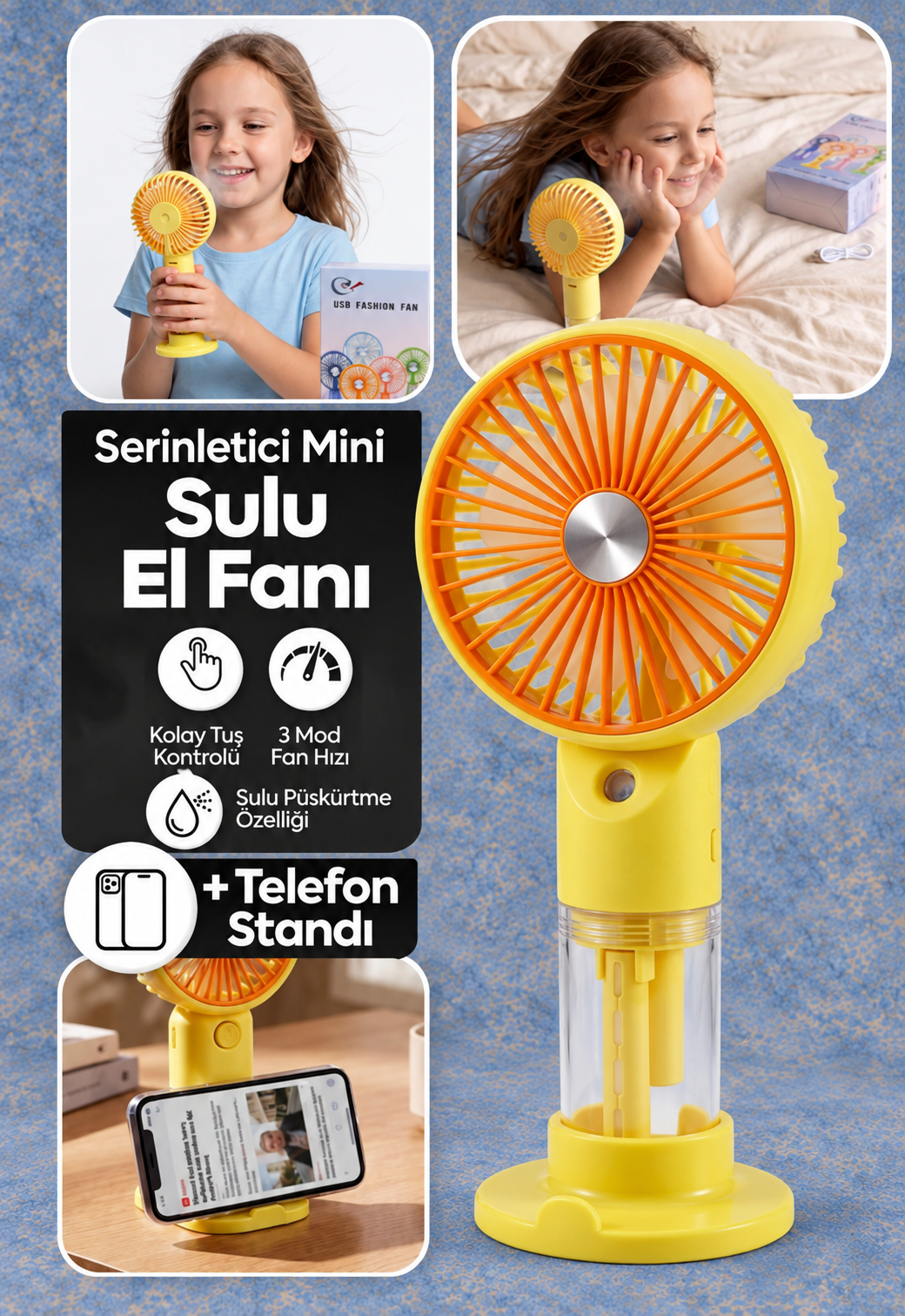 Masaüstü Ve El Tipi Şarjlı Mini Vantilatör Buharlı Taşınabilir Su Hazneli Usb Fan