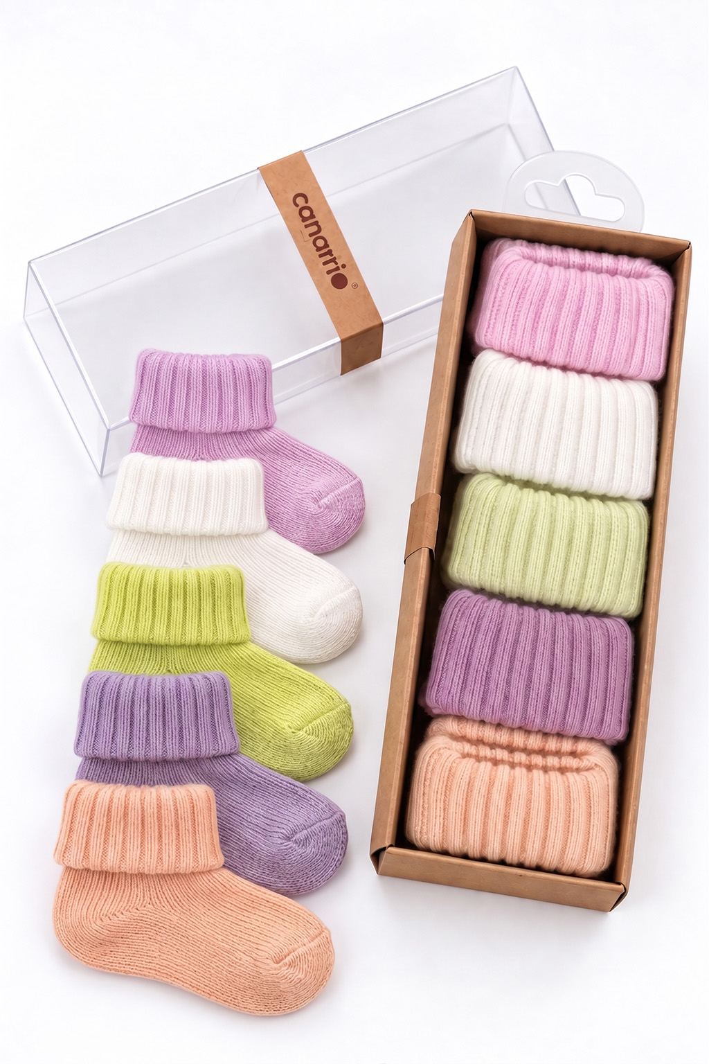 Bebek 5'Li Pastel Renkli Fitilli Pamuklu Çorap Seti