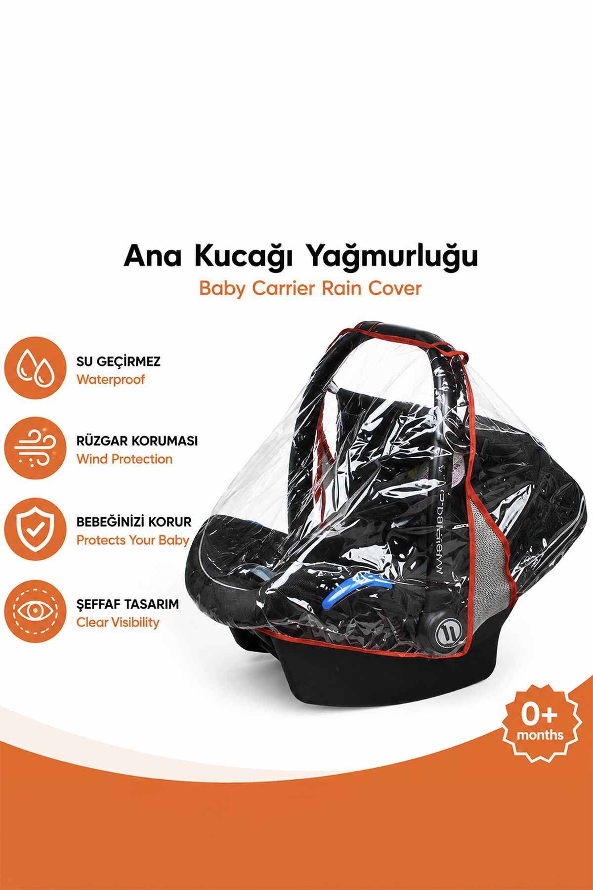 Ana Kucağı Şeffaf Yağmurluk Su ve Rüzgar Koruyucu Örtü