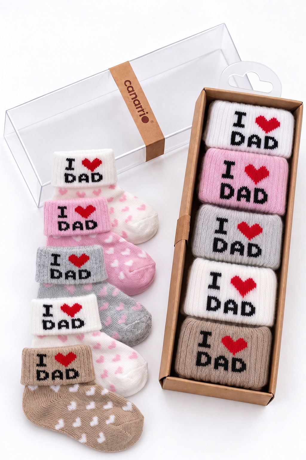5'Li Çok Renkli I Love Dad Baskılı Katlamalı Kalpli Bebek Çorap