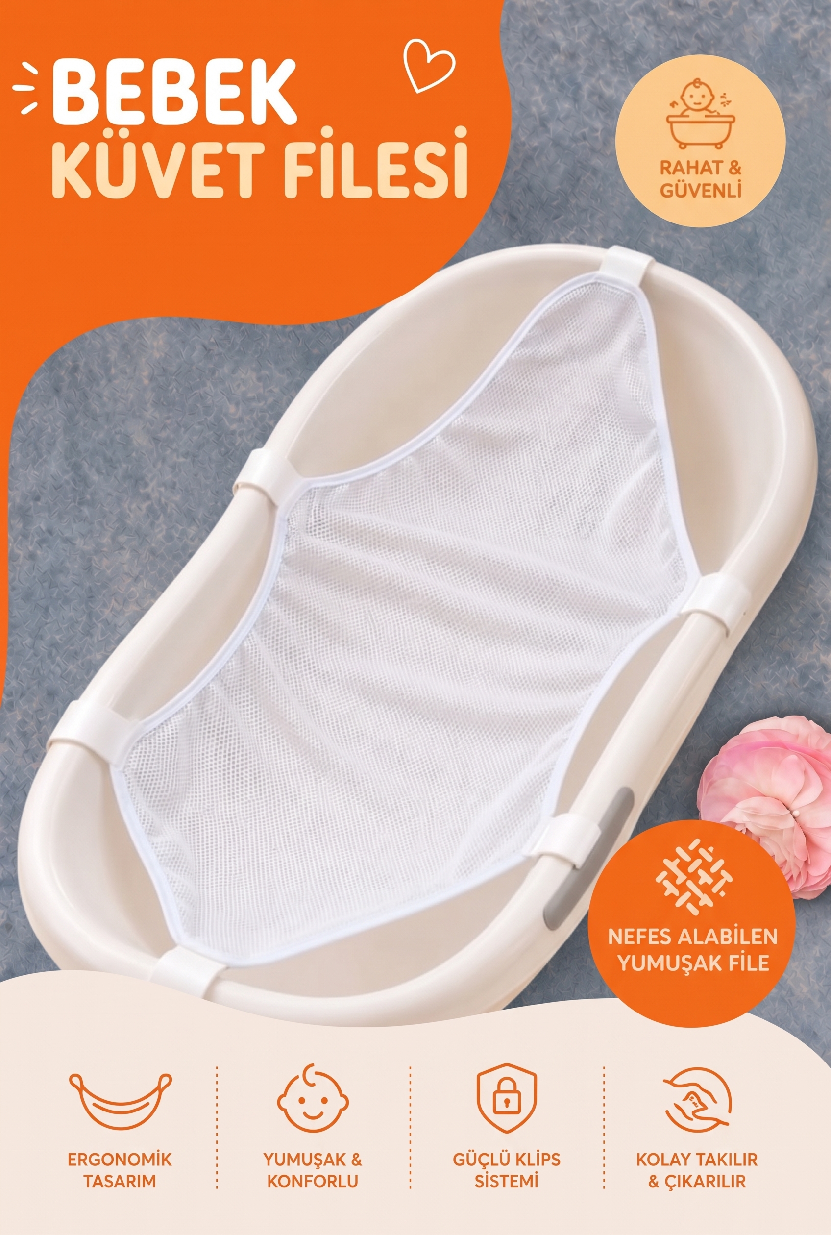 Bebek Küvet Filesi - Ergonomik, Güvenli Ve Kaydırmaz Bebek Banyo Filesi