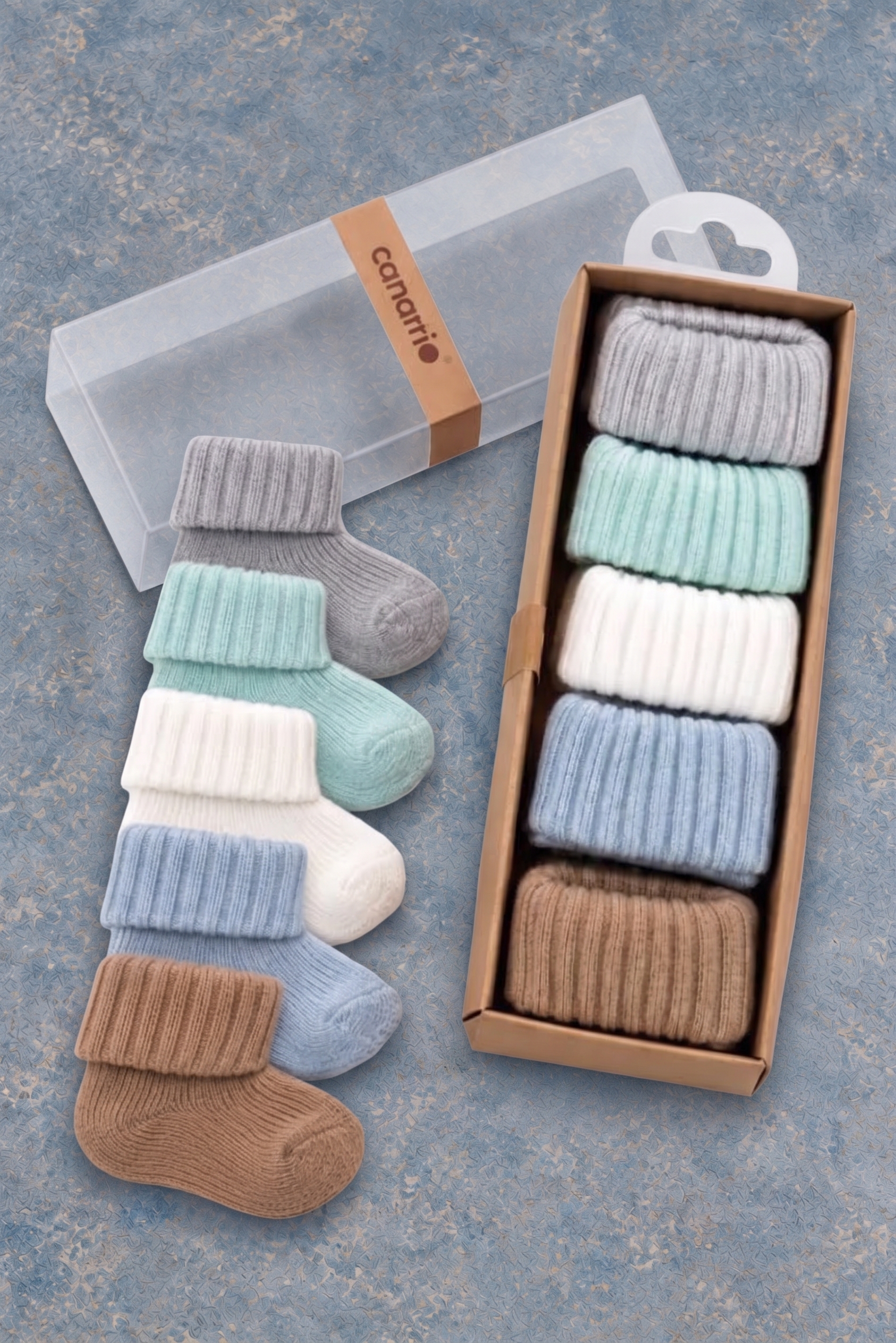 5'Li Katlamalı Düz Renk Pamuklu Bebek Çorap Seti Unisex Pastel