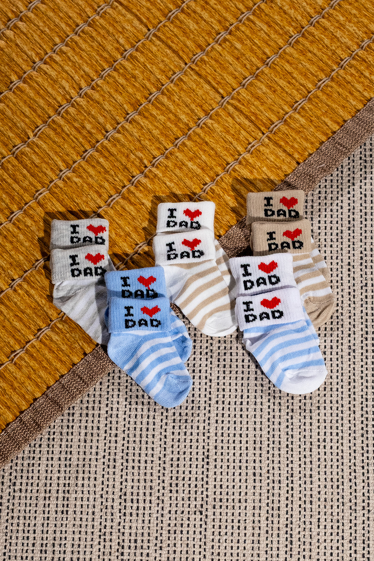 5'Li I Love Dad Yazılı Çizgili Kutulu Yenidoğan Erkek Bebek Çorap Seti Pamuklu