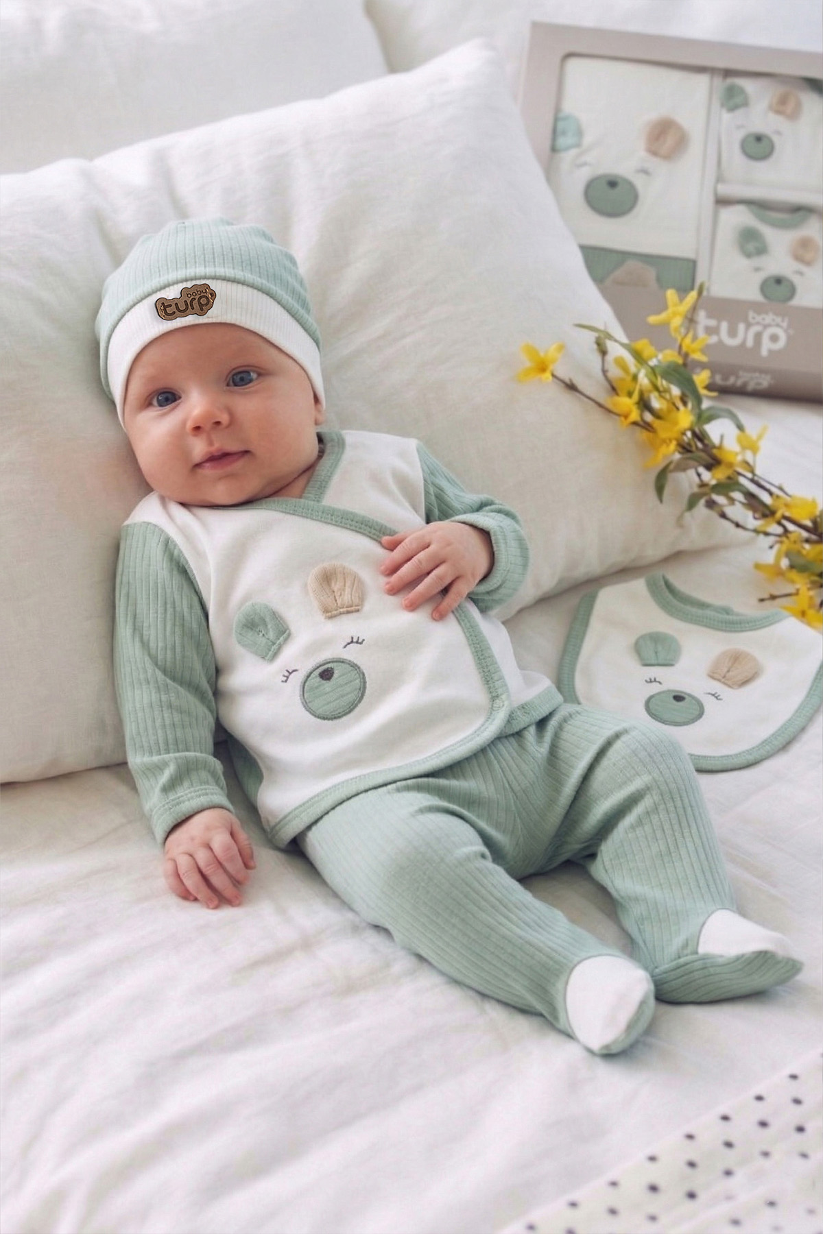 Turp Unisex Bebek 10’lu Fitilli Koala Nakışlı Özel Kutulu Hastane Çıkışı Seti