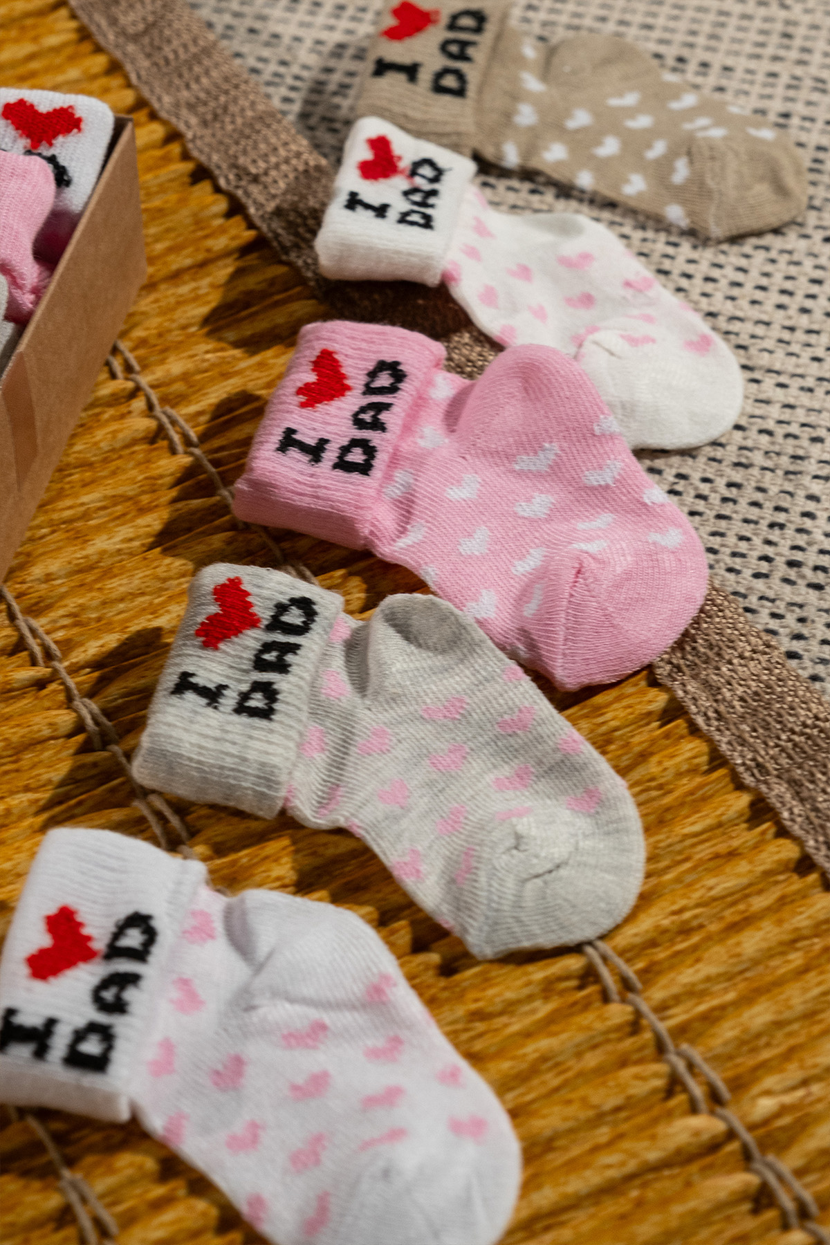 5'Li Çok Renkli I Love Dad Baskılı Katlamalı Kalpli Bebek Çorap