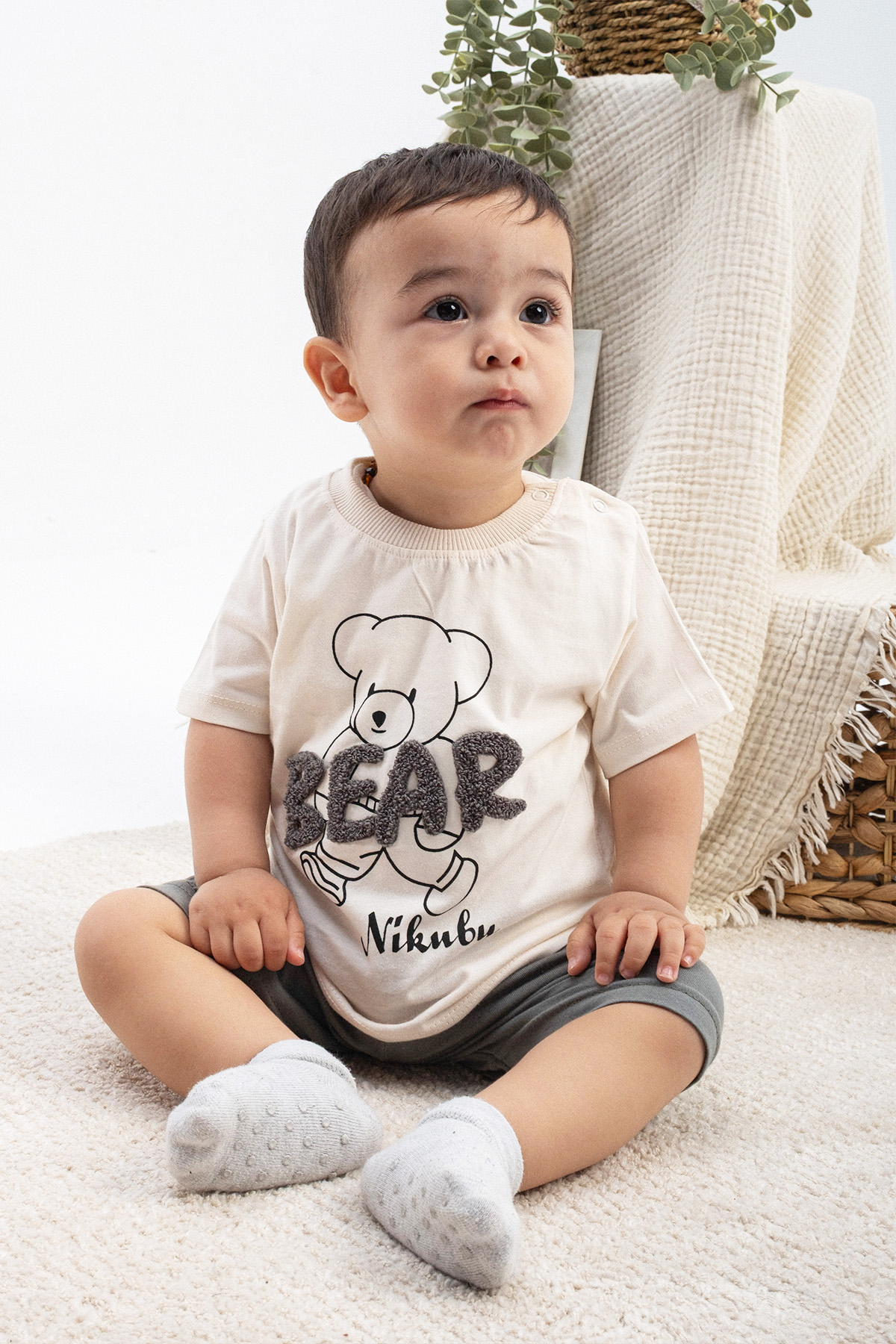 Rocha Baby Ayıcık Baskılı Nakış Detaylı Tişört Ve Şort Takımı
